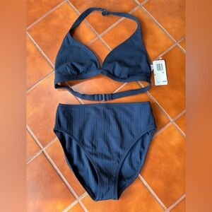 Nautica Navy Ribbed High-Waist Bikini Set
